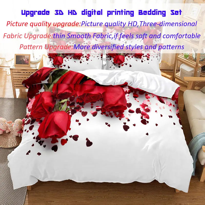Red Rose Bedding Set Quilt Duvet Cover Comforter