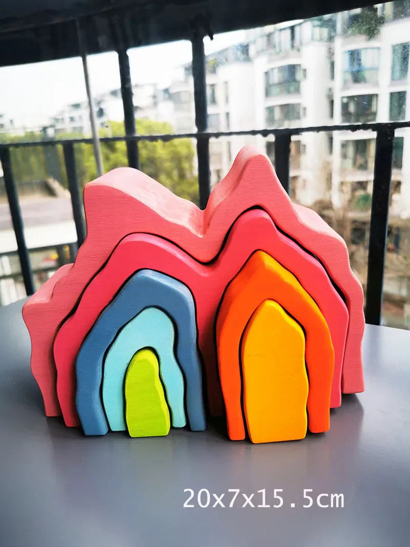 Montessori Wooden Toys Elemental Rainbow Stacking Blocks /Unpaint