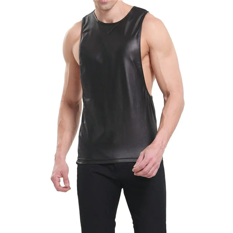 Sexy Mens Tank Tops Sleeveless Undershirts Faux Leather