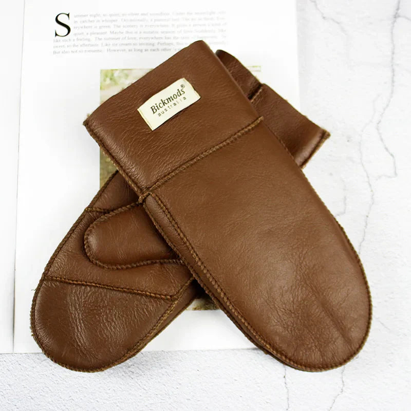 Sheepskin Fur Mittens Women's Leather Wool Color Winter