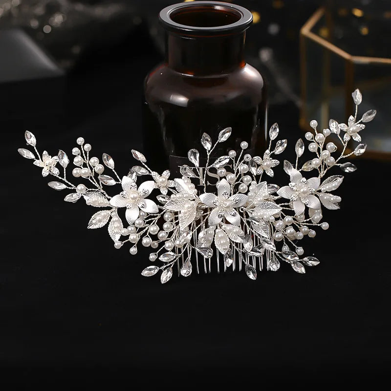 Silver Color Flower Hair Comb Clip Girls Handmade