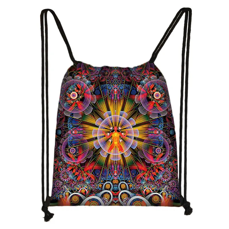 Mandala / Hamsa Fatima Hand/ Buddha Lotus Flower backpack woman Drawstring Bag girls Storage Bag Ladies travel bag