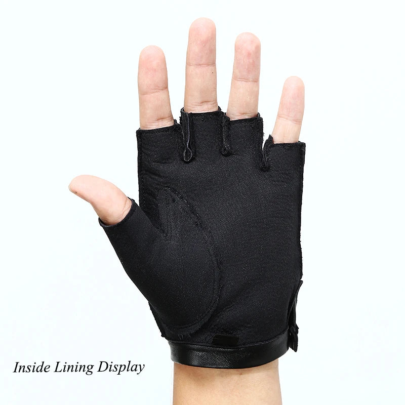 Men Women Genuine Leather Gloves Lovers Fingerless Mittens