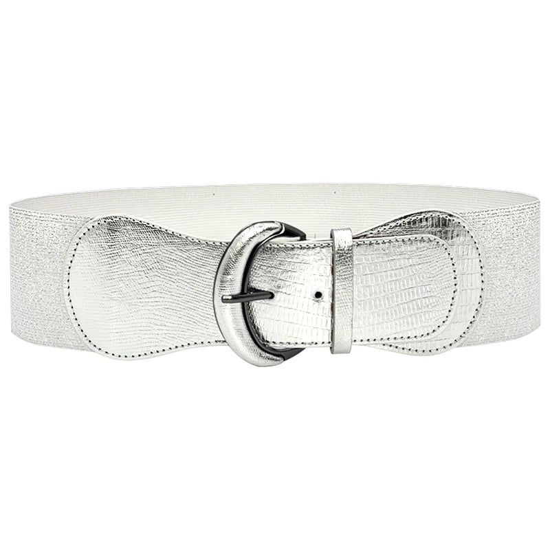 Fashion Silver Blue Gold Women Wide Elastic Waist