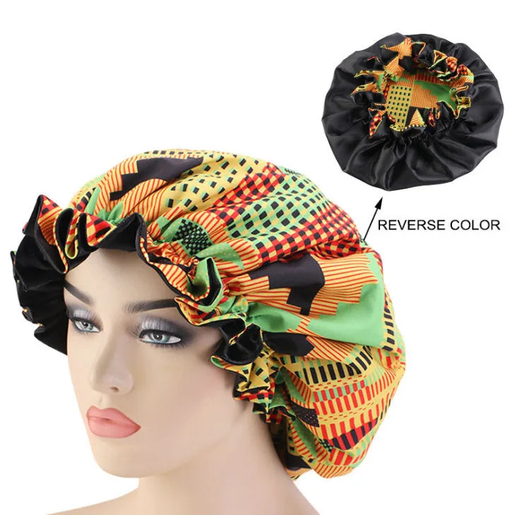 Women's Satin African Pattern Sleeping Hat Elastic Band