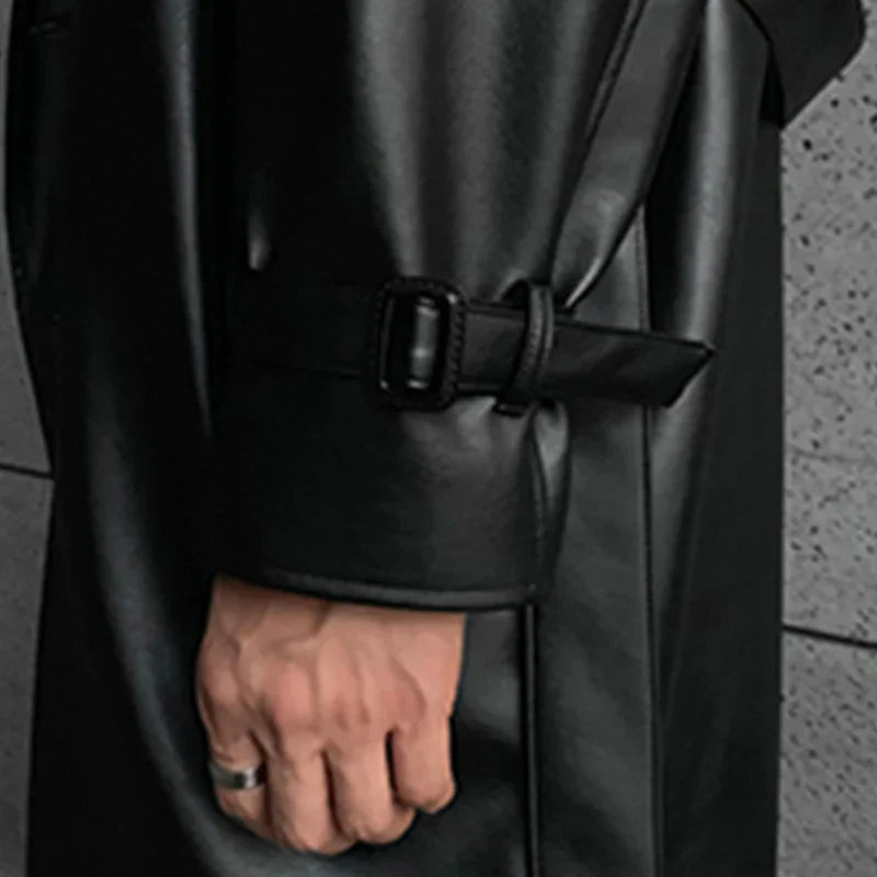 Mauroicardi Spring Autumn Long Black Oversized Faux Leather
