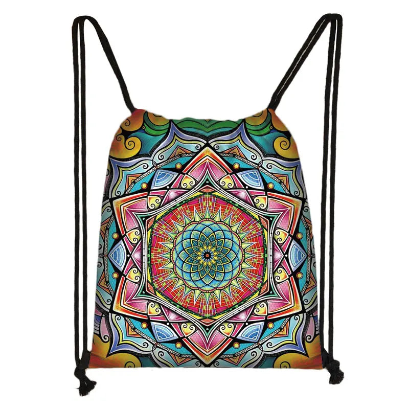 Mandala / Hamsa Fatima Hand/ Buddha Lotus Flower backpack woman Drawstring Bag girls Storage Bag Ladies travel bag