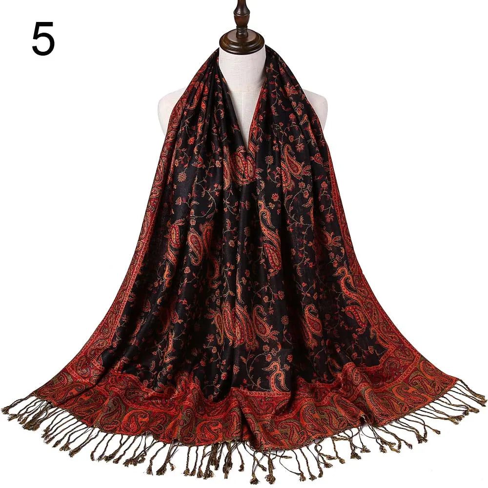 Pashmina Silk Scarf Shawl Wrap Paisley Jacquard Flowers