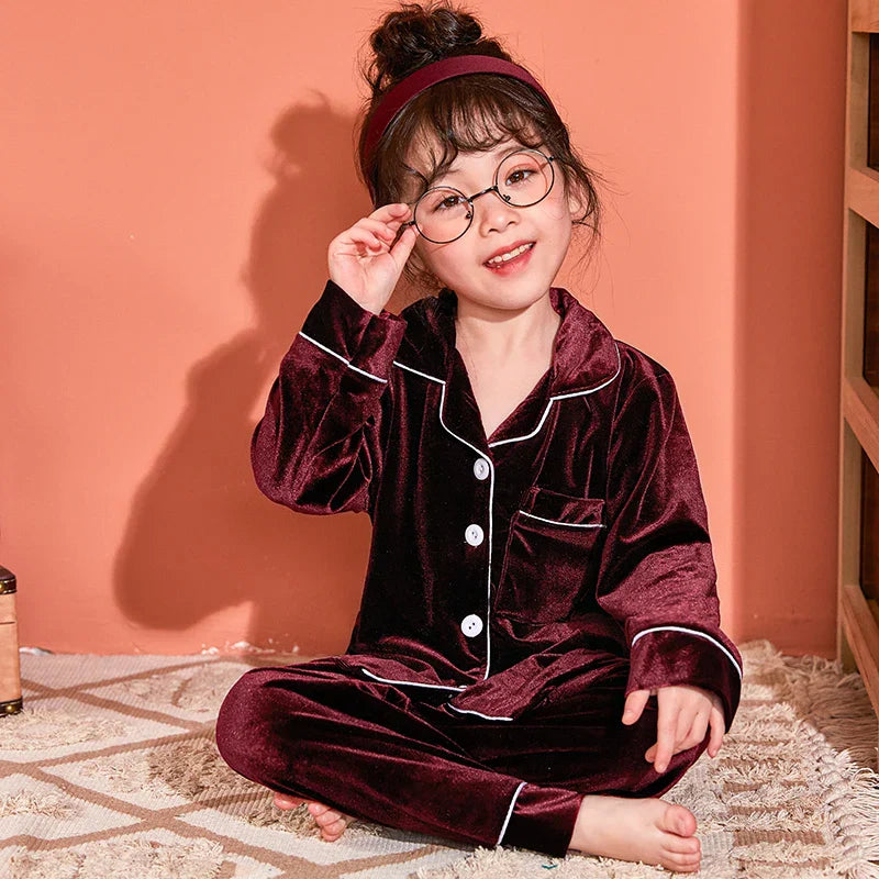 Autumn Winter Children Velour Pajamas Set Teen Warm