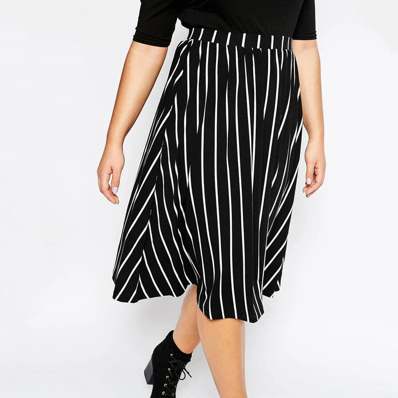 Plus Size High Elastic Waist Casual Striped Skirt