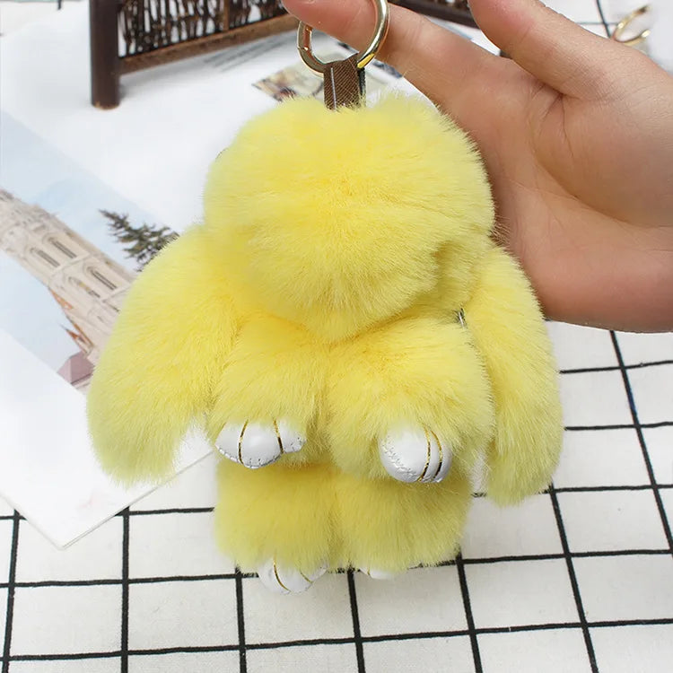 Cute Plush Bunny Keychain Women Fur Pom Pom