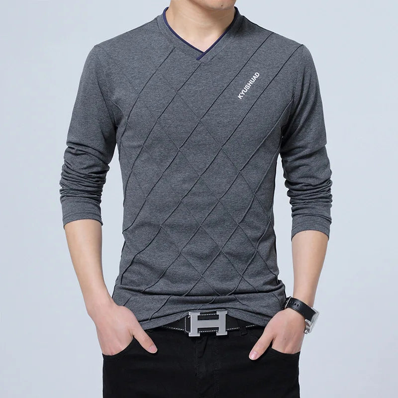 2023 Mens Casual T-shirt Fashion Slim Long Sleeve