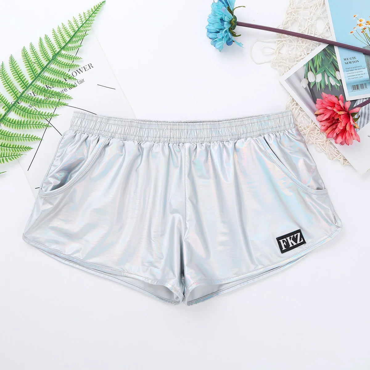 Mens Holographic Shiny Metallic Boxer Briefs Casual Loose
