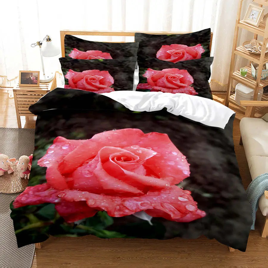 Red Rose Bedding Set Quilt Duvet Cover Comforter