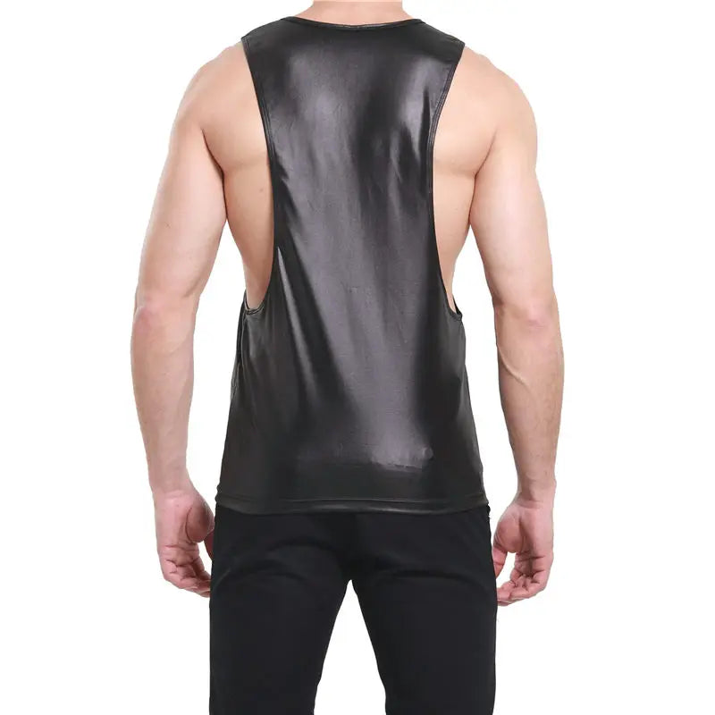 Sexy Mens Tank Tops Sleeveless Undershirts Faux Leather