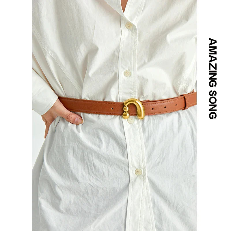 Metal Buckle Studded Belt for Women