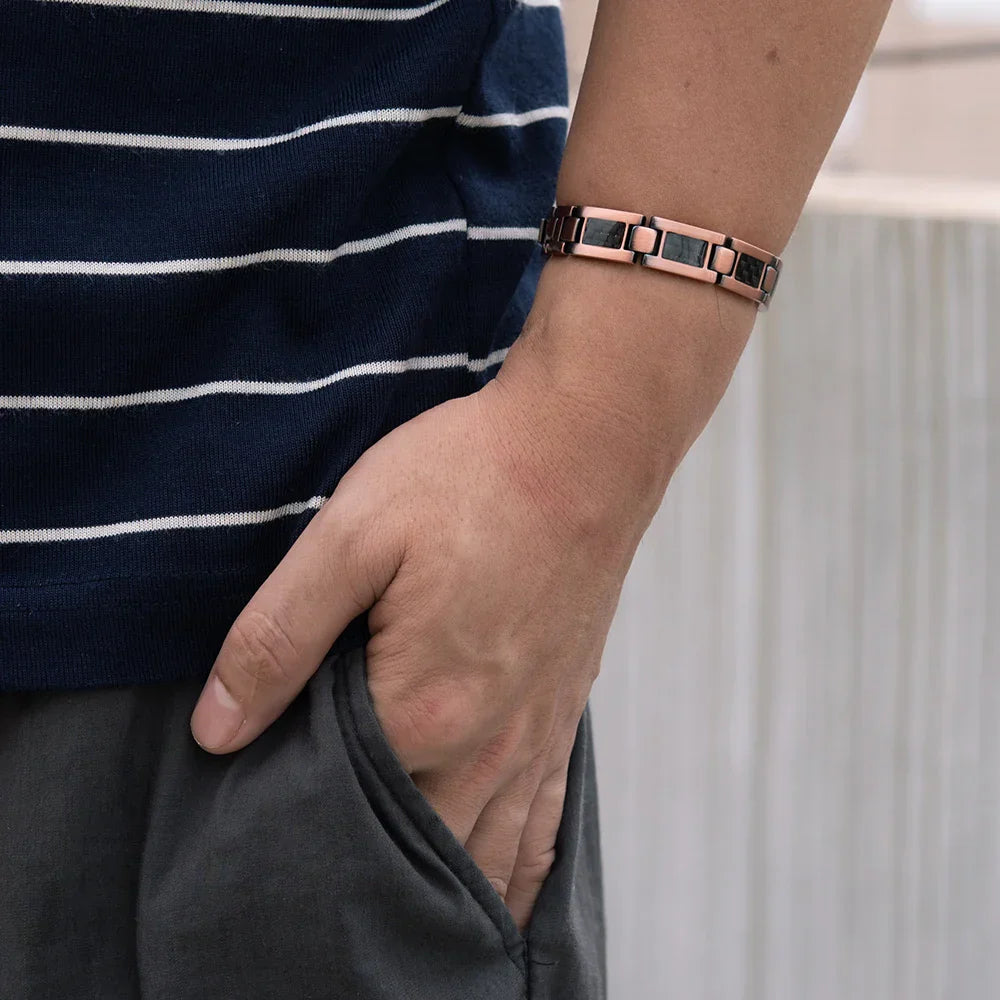 Magnetic Copper Bracelet Men's Black Carbon Fibre Health