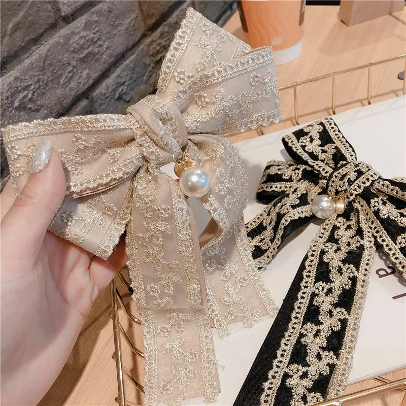 Korean Fabric Big Bow Spring Clip Lady Lace