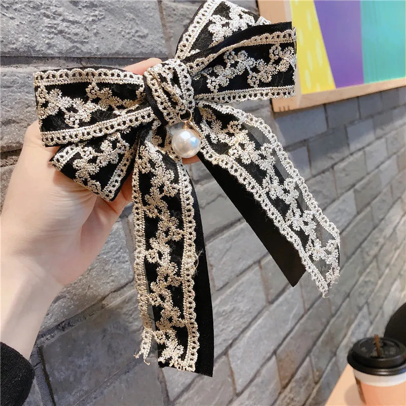 Korean Fabric Big Bow Spring Clip Lady Lace