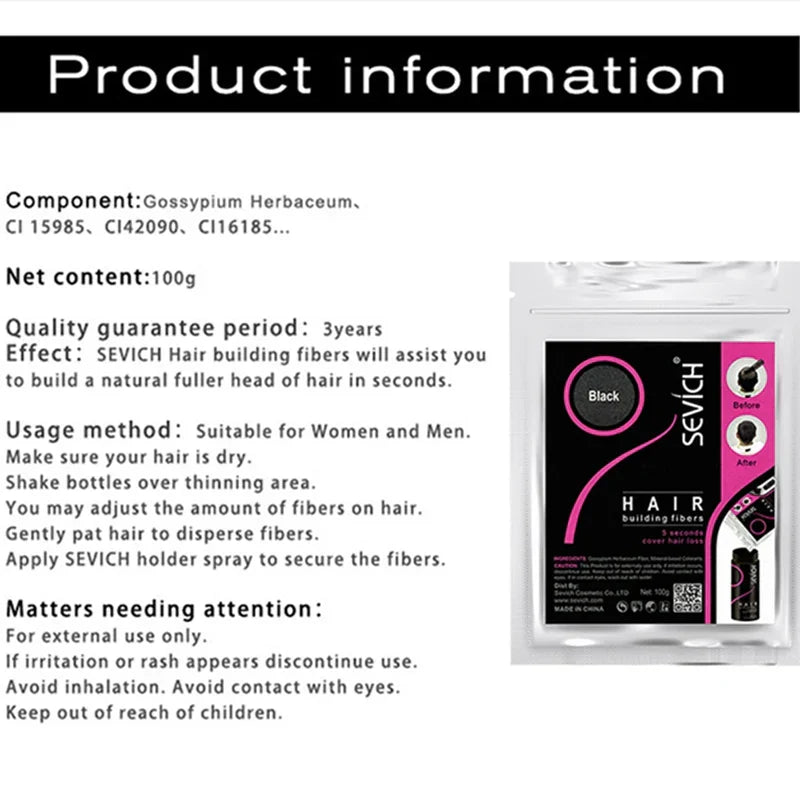 Sevich 100g Hair Fibers Refill Bag 10 Colors