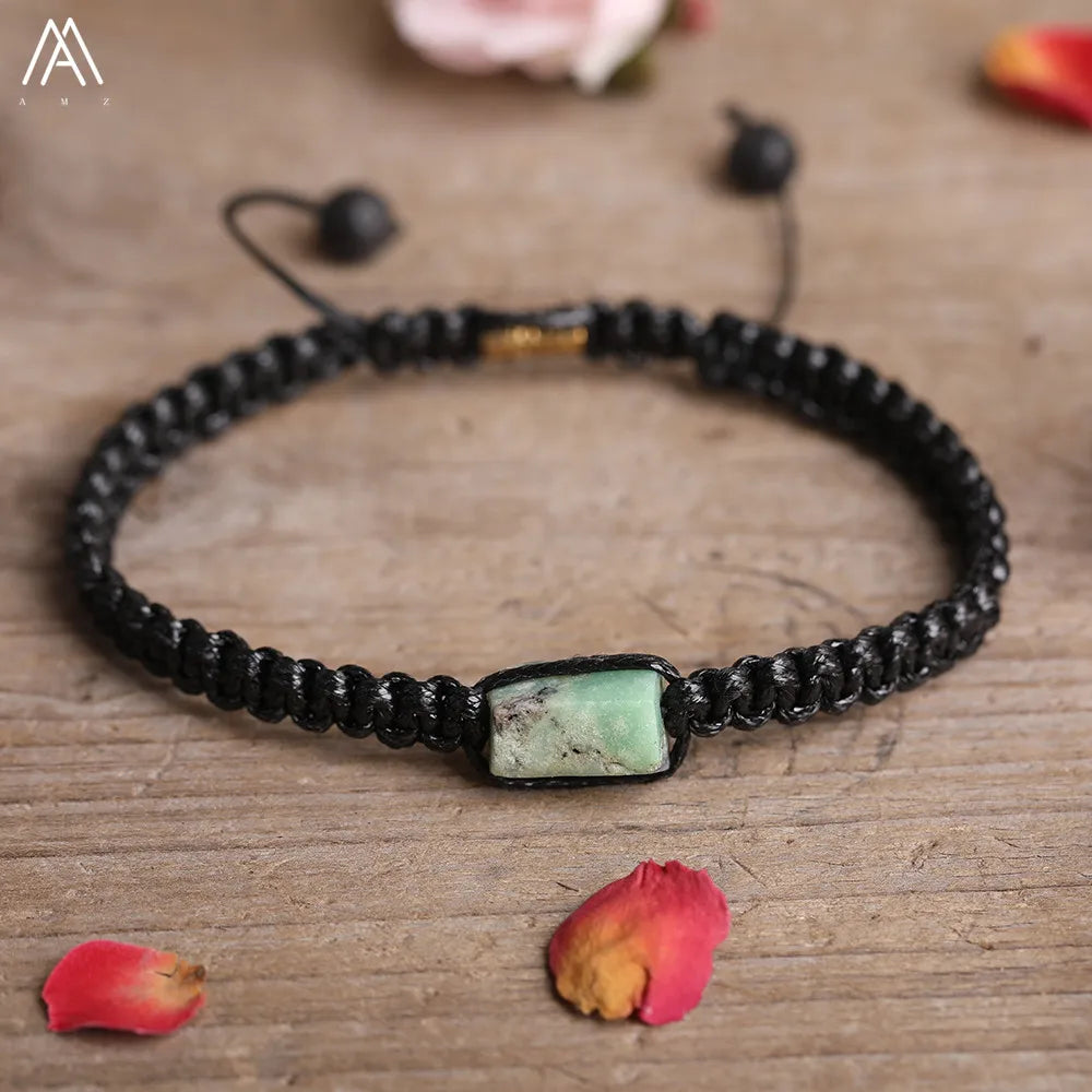 Natural Black Tourmaline Single Beads Woven Adjustable Bracelet