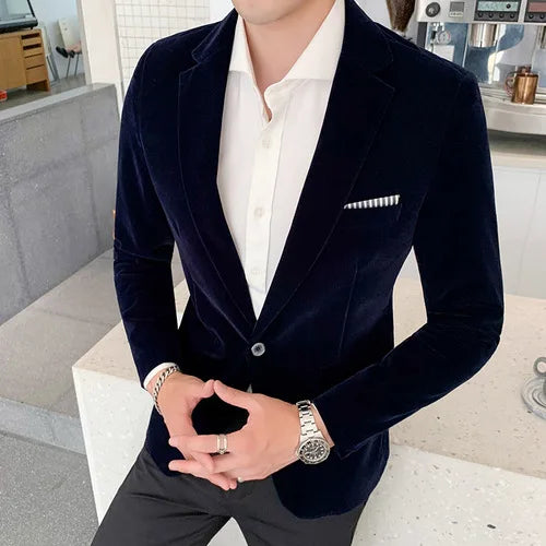 2023 Brand clothing Men Golden velvet suit/Male slim