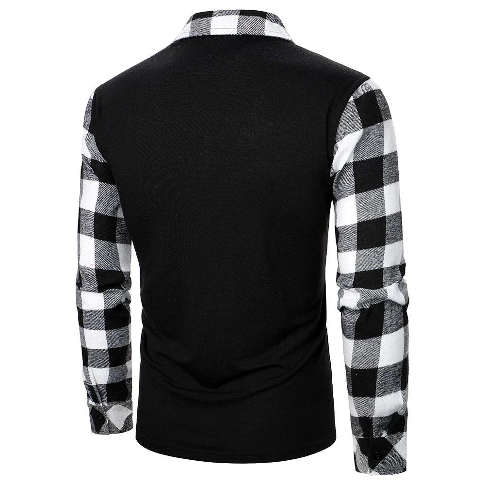 Men Polo Shirt Men Long Sleeve Top Plaid