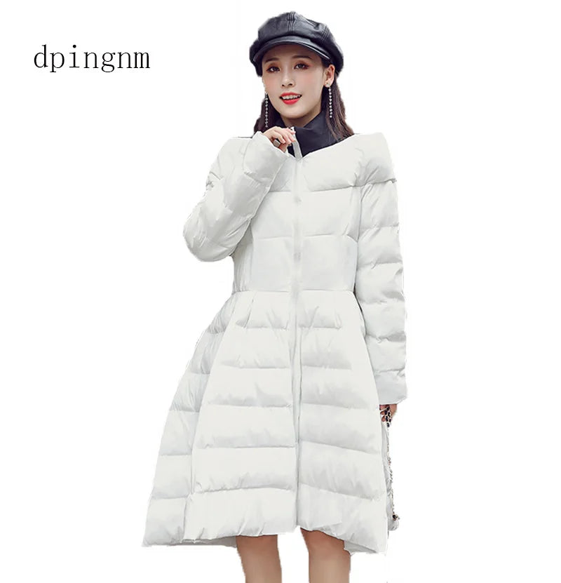 5XL Winter Woman Padded Long Jacket White Duck