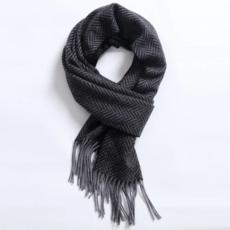Cashmere Scarf Men Winter Strip Solid Plaid Wool
