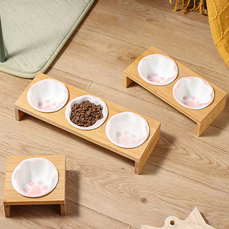 Fashion Cartoon Paw Design Pet Bowls Raised Dog