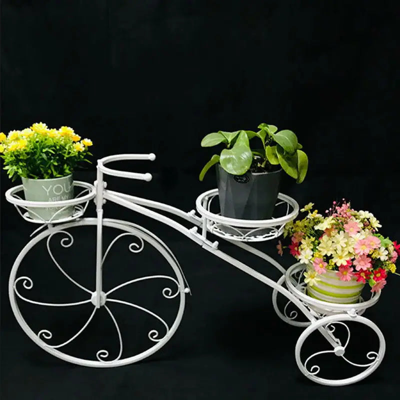 Outdoor Indoor Flower Pot Black/White Bicycle Plant Stand