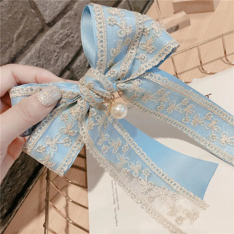 Korean Fabric Big Bow Spring Clip Lady Lace