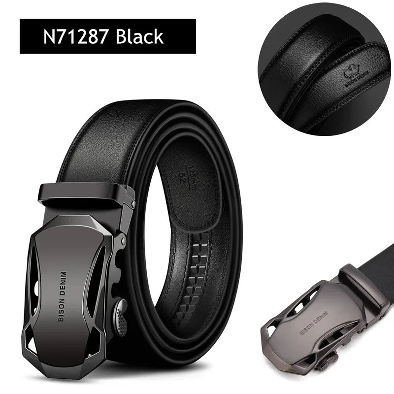 BISON DENIM Men's Belt Cow Leather Belts Brand