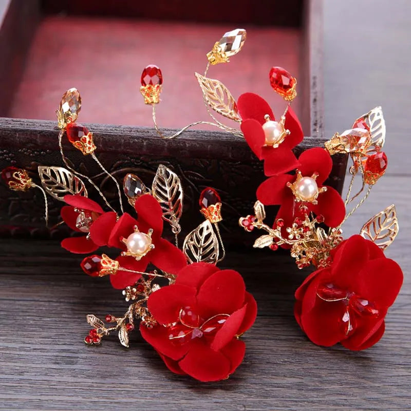 New Fashion Chinese Red Flower Simulated Pearl Crystal