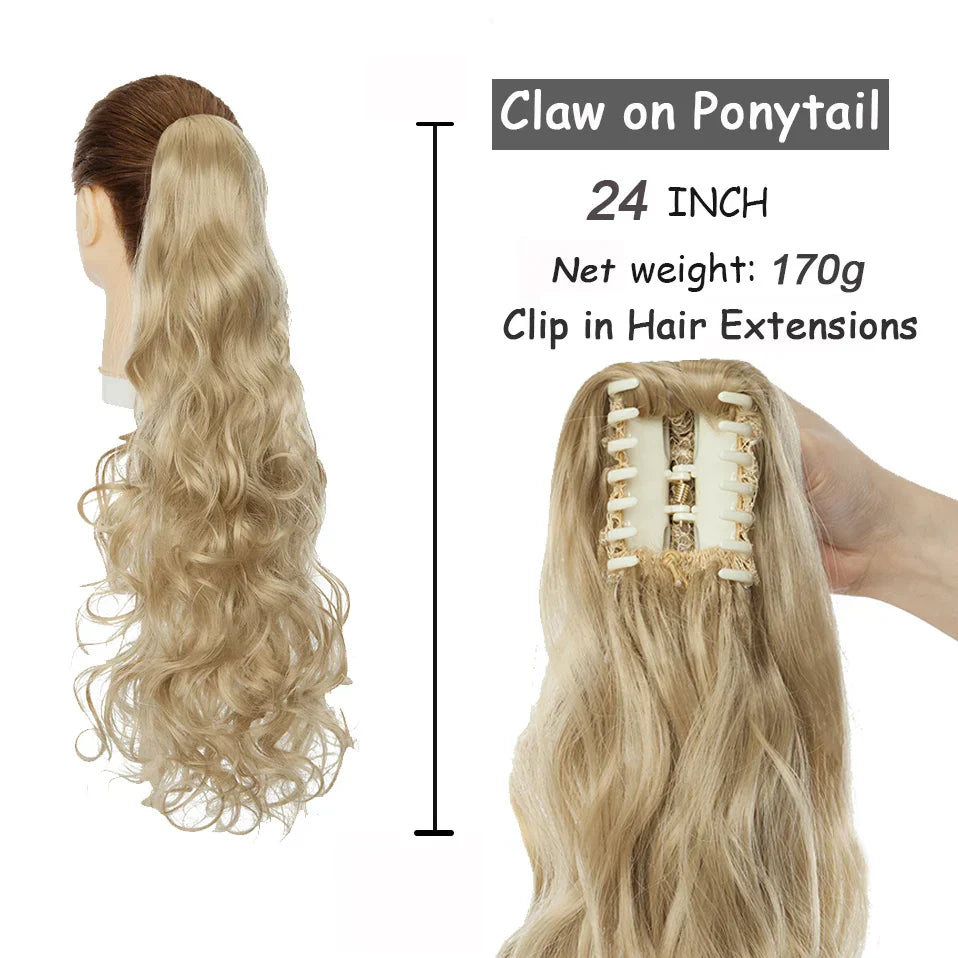 Benehair Synthetic 24inch Long Wavy Claw On Ponytail