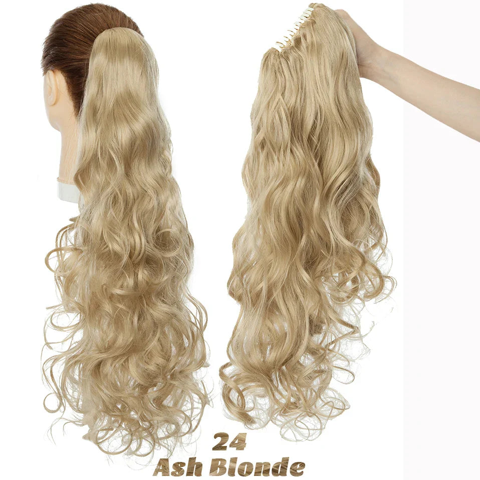 Benehair Synthetic 24inch Long Wavy Claw On Ponytail