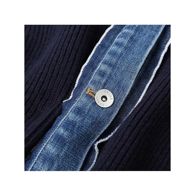 Korean Fashion Sweater Jacket Spring Autumn Denim Patchwork