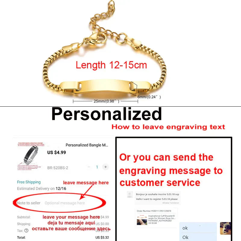 Personalize Baby Name Bracelet Figaro Chain Smooth Bangle