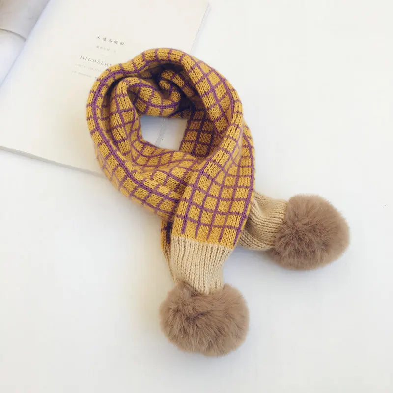 New Winter Children Plaid Knitted Scarves Korean Style