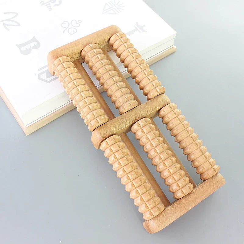 Wooden Foot Massage Roller Big Five-row Wooden Foot