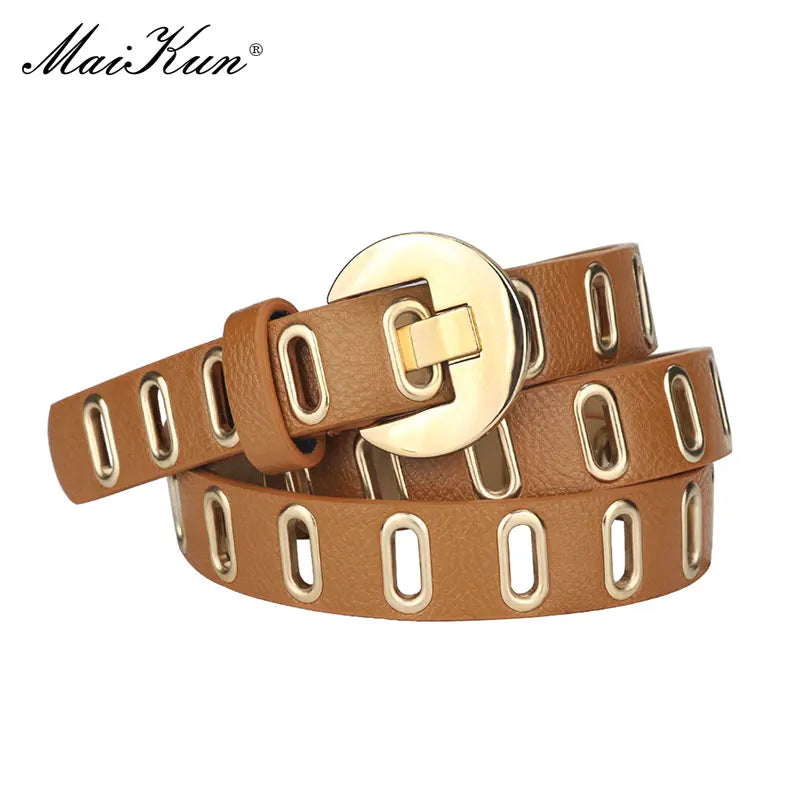 Maikun New Grunge Women Belt Adjustable Hole Grunge Punk Belts for Women Alloy Pin Buckle PU Leather Belt