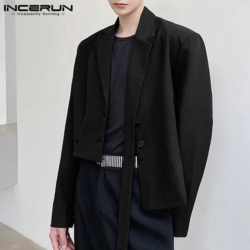 INCERUN Fashion Men Blazer Streetwear Lapel 2023 Long