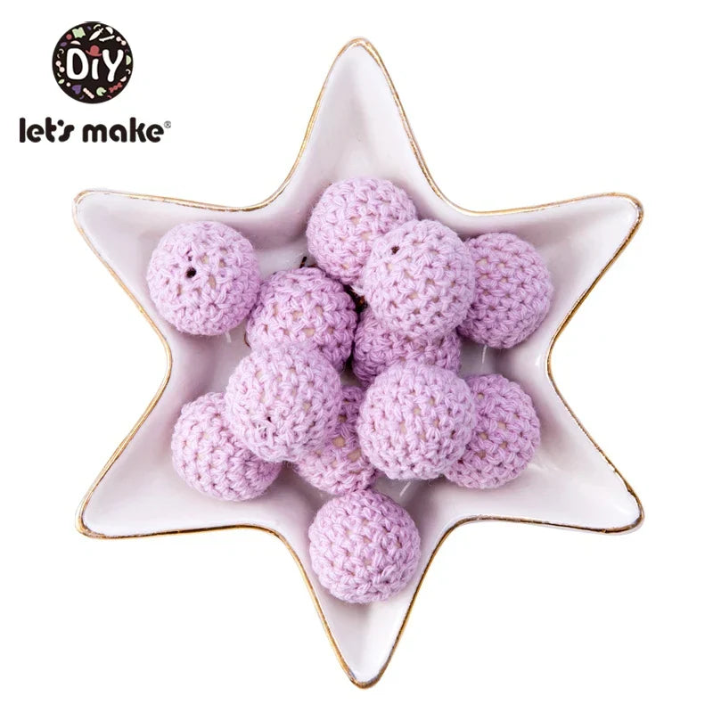 Let's Make 100Pcs Crochet Beaded Wood Teether 16mm