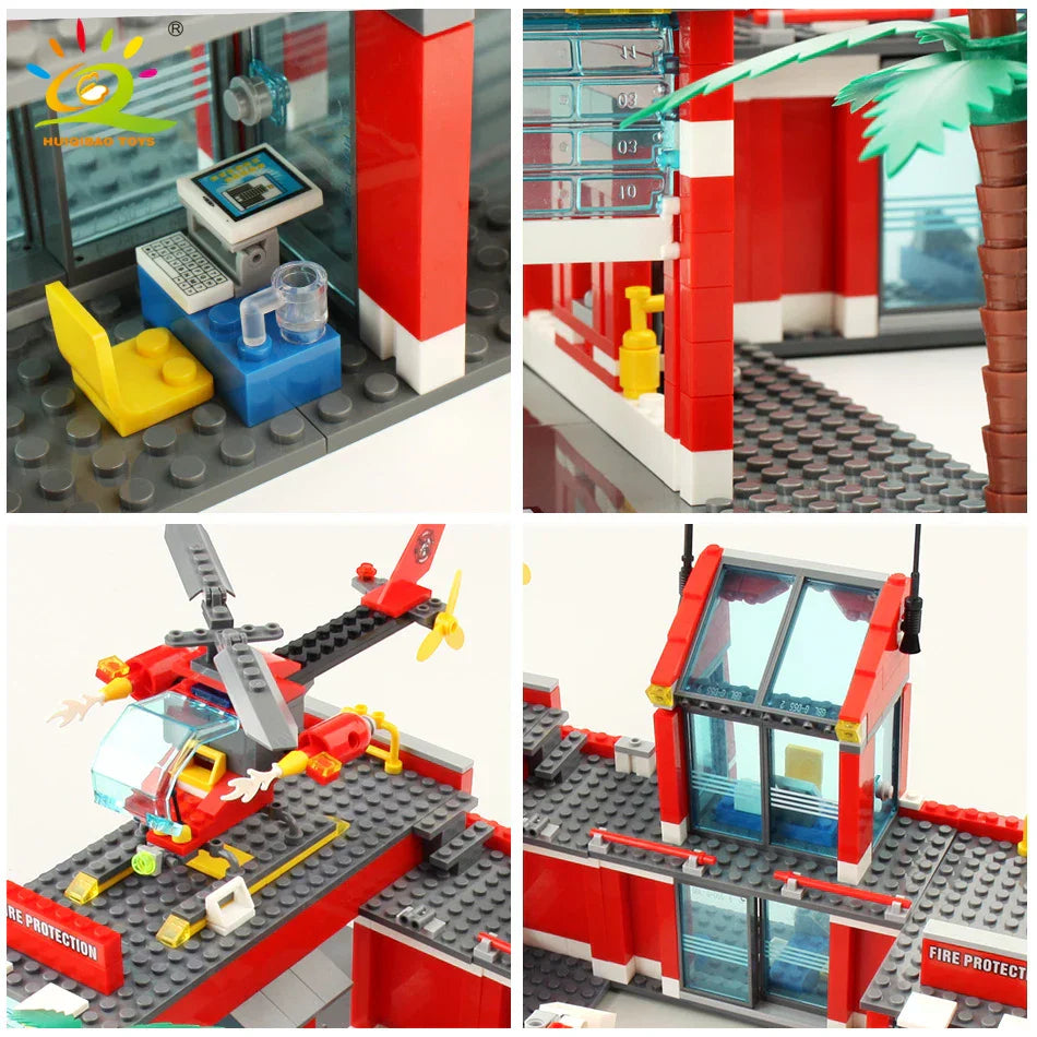 HUIQIBAO 756pcs Fire Station Model Building Blocks Truck