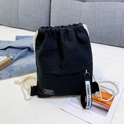 2022 Women’s Casual Canvas Drawstring Backpack – Solid Color & Letter Pattern