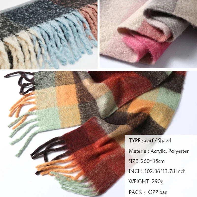 Luxury Brand Women Plaid Scarf Winter Warm Pashmina