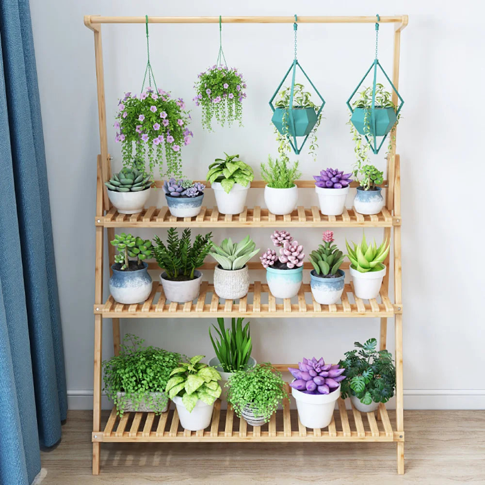 3-Tier Hanging Plant Stand Storage Shelf Folding Flower