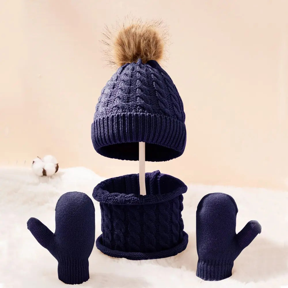 3pcs/set Kids Winter Hat Scarf Mittens Set Toddler