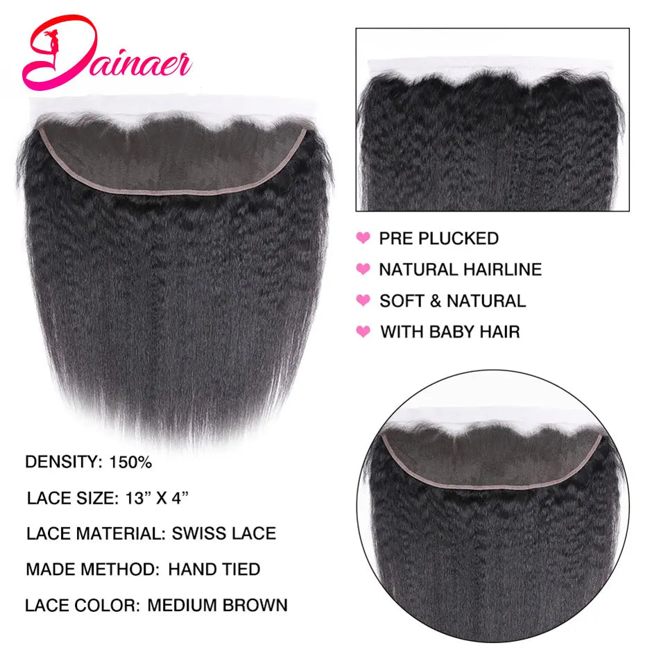 Brazilian Kinky Straight Human Hair Bundles Closure 4X4