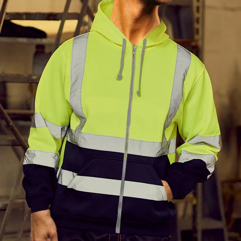 Men Reflective Strip Hoodie Sweatshirt Long Sleeve Fitting